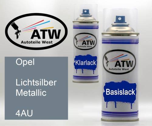 Opel, Lichtsilber Metallic, 4AU: 400ml Sprühdose + 400ml Klarlack - Set, von ATW Autoteile West.